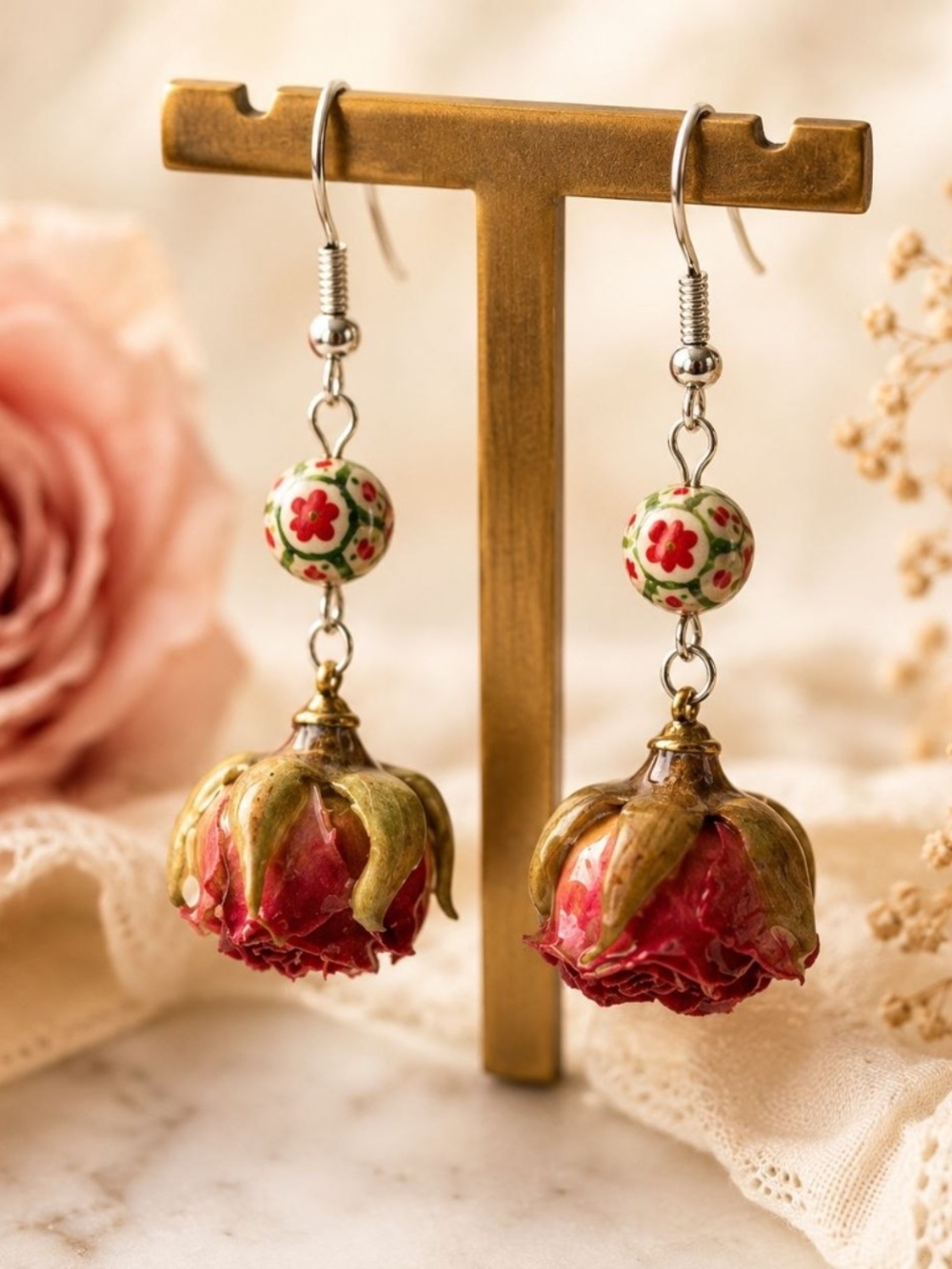 Dried Rose Earrings